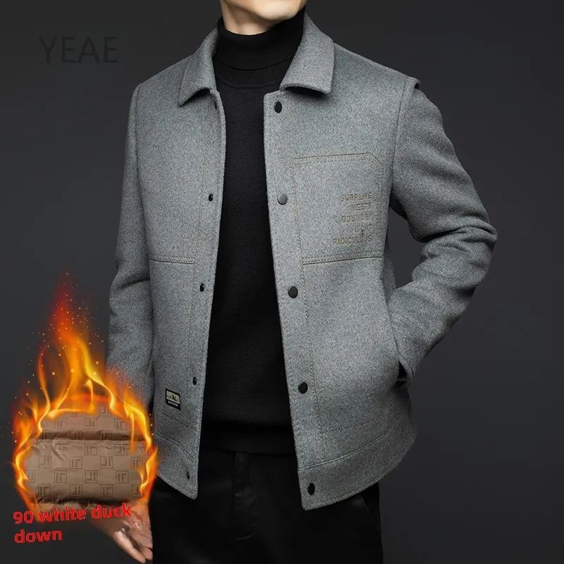 Billy Men's Winter Jacket for Men Double-Sided Woolen Overcoat Short Lapel Autumn Casual Coat Top Black Clothes White Duck Down