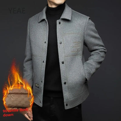 Billy Men's Winter Jacket for Men Double-Sided Woolen Overcoat Short Lapel Autumn Casual Coat Top Black Clothes White Duck Down