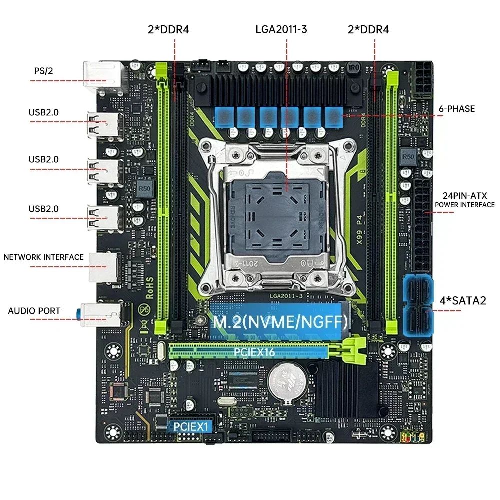 Conjunto de Placa-Mãe SOYO X99 com CPU Xeon E5 2630 V4 LGA2011-3 DDR4 16GB (1*16GB) RAM 2133MHz NVME M.2 Acessórios de Computador SATA