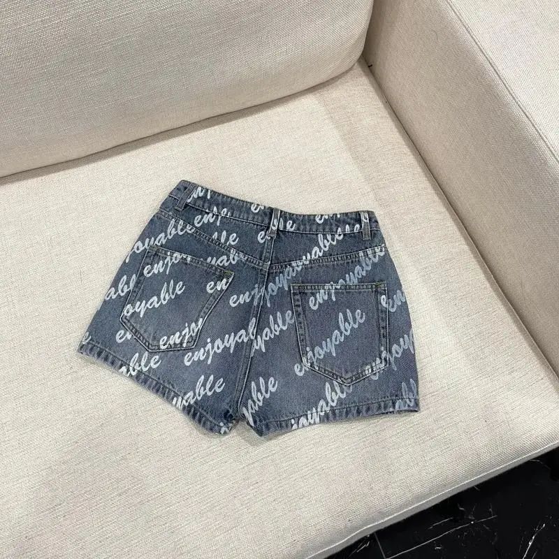 Female Sexy Vintage Letter High Waist A-line Skirt Summer All-match Fashionable Slim Buttons Zipper Denim Short Skirt Women