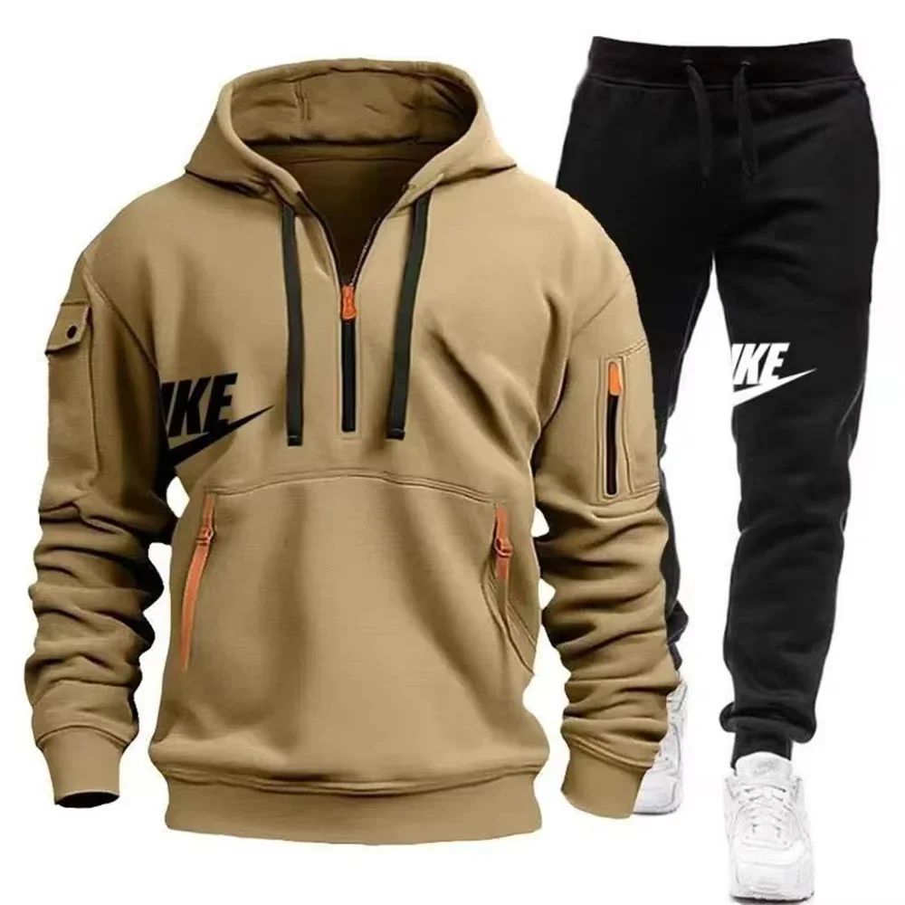 2025 New men's autumn and winter suit zipper hoodie + trousers suit casual men's sportswear warm suit
