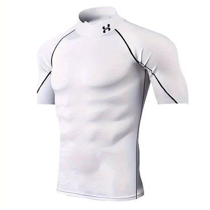 Quick-drying Exercise Compression Short Sleeve Summer Gym Running Training T-shirt for Men's Elastic Tight Sportswear Tops S-3XL