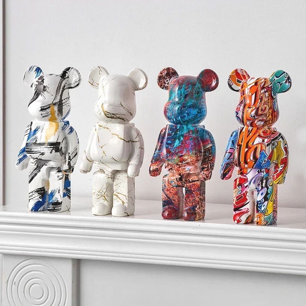 Estátua Urso Graffiti 27cm Bloco Tinta Urso Decoração Enfeites de Resina para Desktop Decoração de Casa Sala de Estar Urso Escultura de Chão Presentes