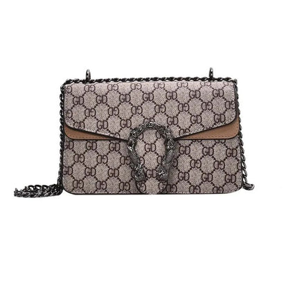 Women Stylish Retro Print Shoulder Crossbody Bag Fashionable Chain Underarm Purse Medium Hardness Polyester Lining