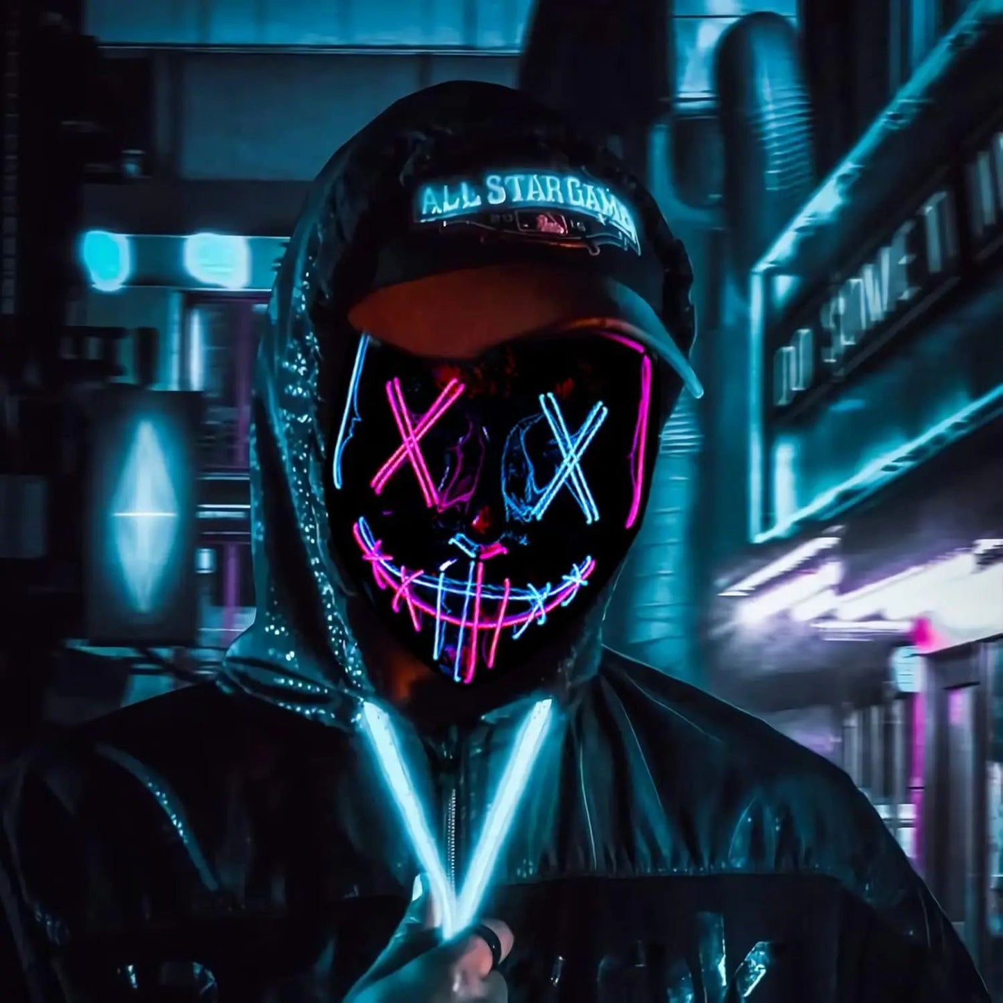 Poptrend Halloween Mask LED Light up Mask Scary mask for Festival Cosplay Halloween Costume Masquerade Parties Carnival Gift