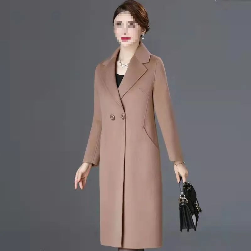 Plus Size New Women's Woolen Coat Medium-Length Loose Fit plus Size Korean Style Spring Autumn Outerwear Thickened Polyester ...
