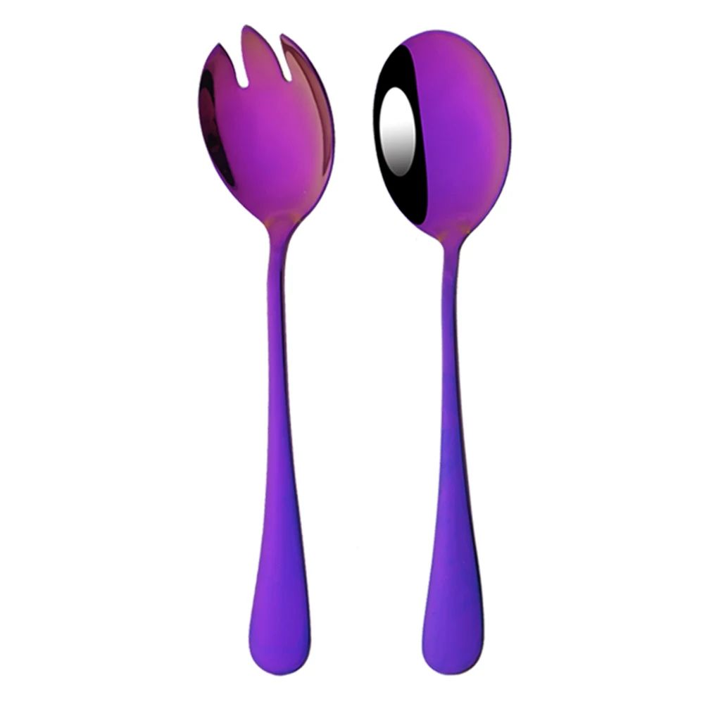 2Pcs Salad Spoon Dinnerware Set Gold Unique Spoon Cutlery Set Salad Fork Stainless Steel Tableware Party Serving Spoon Flatware