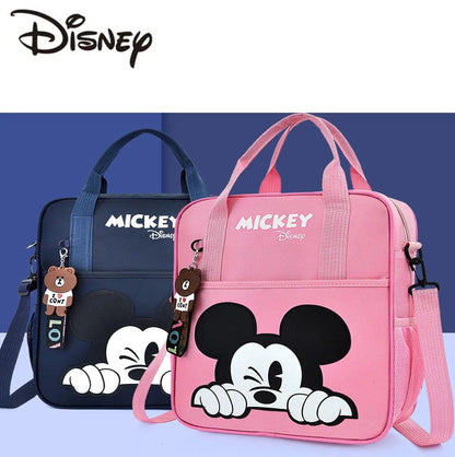 Bolsas de Tutoria Disney para Estudantes Mochila Escolar Multifuncional de Desenho Animado Mickey Bolsa de Mão Necessaire Pasta Escolar Quadrada