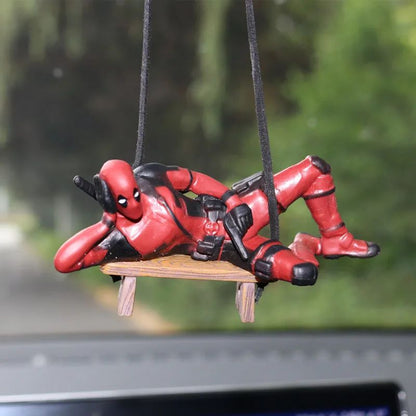 Deadpool Car Rearview Mirror Pendant Action Figure Poseable Model Toy Car Decoration Backpack Pendant Accessory Holiday Gift