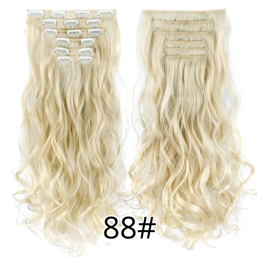 22 Polegadas Sintético Cabelo Liso Longo 16 Clipes 6 Peças/Conjunto Apliques de Cabelo Loiro Preto Resistente ao Calor Para Mulheres