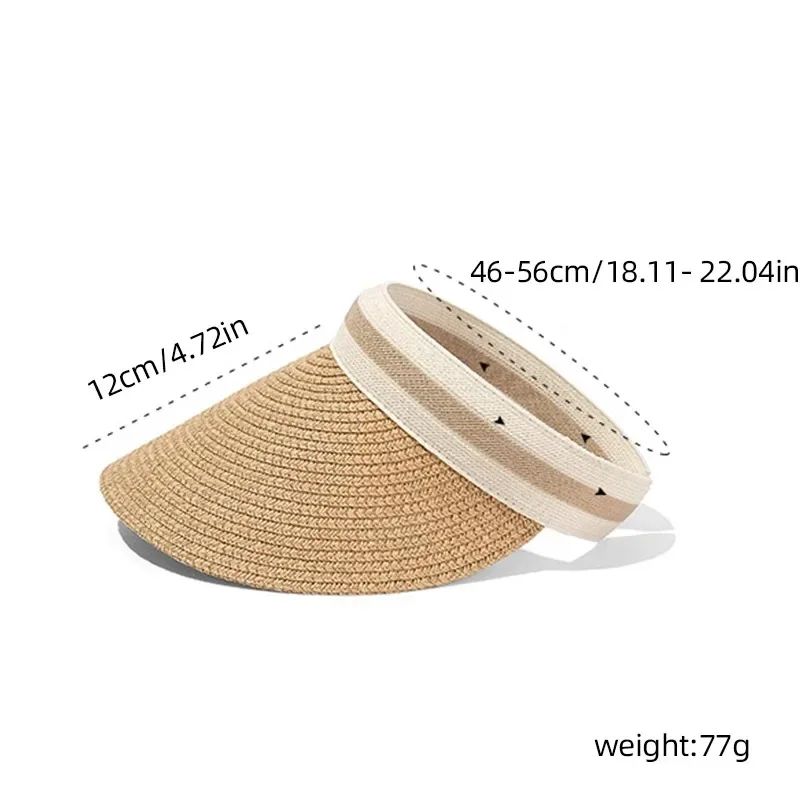 2025 New Summer Outdoor Visor Cap Casual Shade Hat Straw Wide Empty Top Sun Hat Anti Uv Female Large Brim Beach Sunhat Lady
