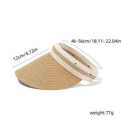2025 New Summer Outdoor Visor Cap Casual Shade Hat Straw Wide Empty Top Sun Hat Anti Uv Female Large Brim Beach Sunhat Lady