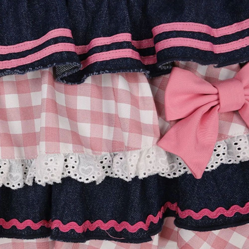 Preppy Style Lolita Kawaii Skirts Japanese Sweet Mini Women Harajuku Cute Ball Gown Denim Skater Y2K High Waist Lace Cake Skirts