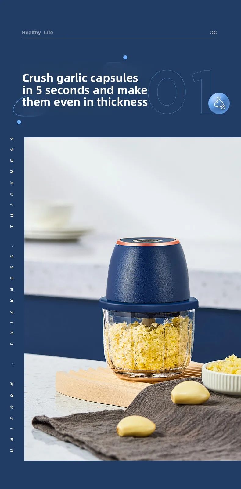 Mini Processador de Alimentos Elétrico TINSOL 350ML, Picador de Carne, Amassador de Alho, USB, Multifuncional, Fatiador de Vegetais, Liquidificador, Misturador de Cozinha