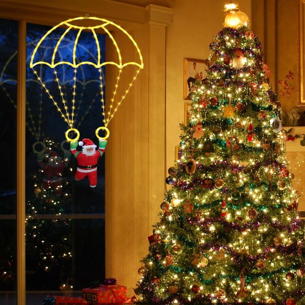 LED Christmas Parachute Lights with Santa Claus Usb Powered for Roof Eave Balcony Garden Christmas Festival Atmosphere Decor