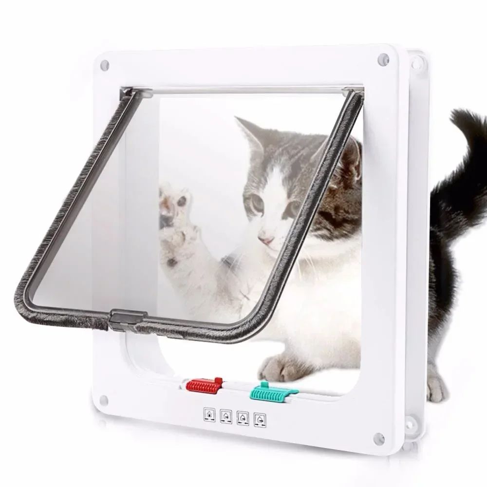Porta de Passagem para Cães e Gatos com Fechadura de Segurança de 4 Vias, Porta de Passagem para Cães, Gatos, Gatinhos, Plástico ABS, Kit de Porta Pequena para Animais de Estimação, Portas de Passagem para Cães e Gatos
