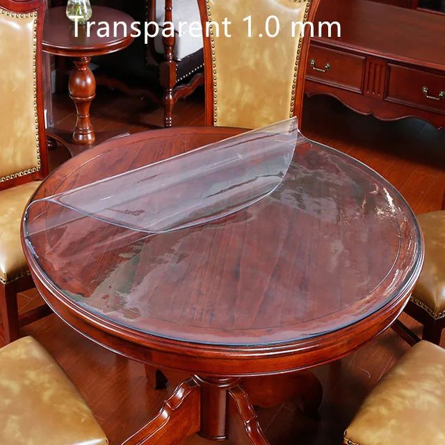 Round PVC Table Cloth Transparent Soft Glass Film Protection Pad Tablecloth Waterproof Oilprpoof Dining Kitchen Desk Protector