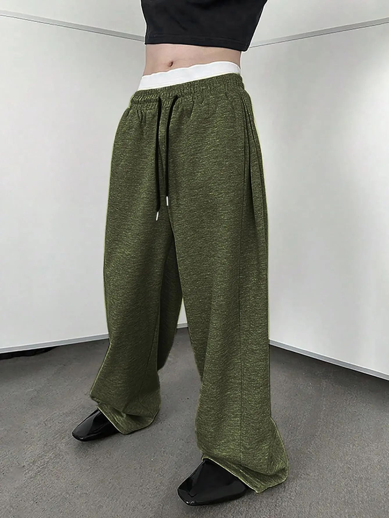 25 European and American men's waist trousers waist drawstring straight wide-leg loose trousers sports trousers pocket men pants