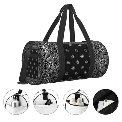Colorful Paisley Black Bandanna Border Scarf White Sports Gym Bag Couple Large Capacity Fitness Bag Portable Luggage Handbag