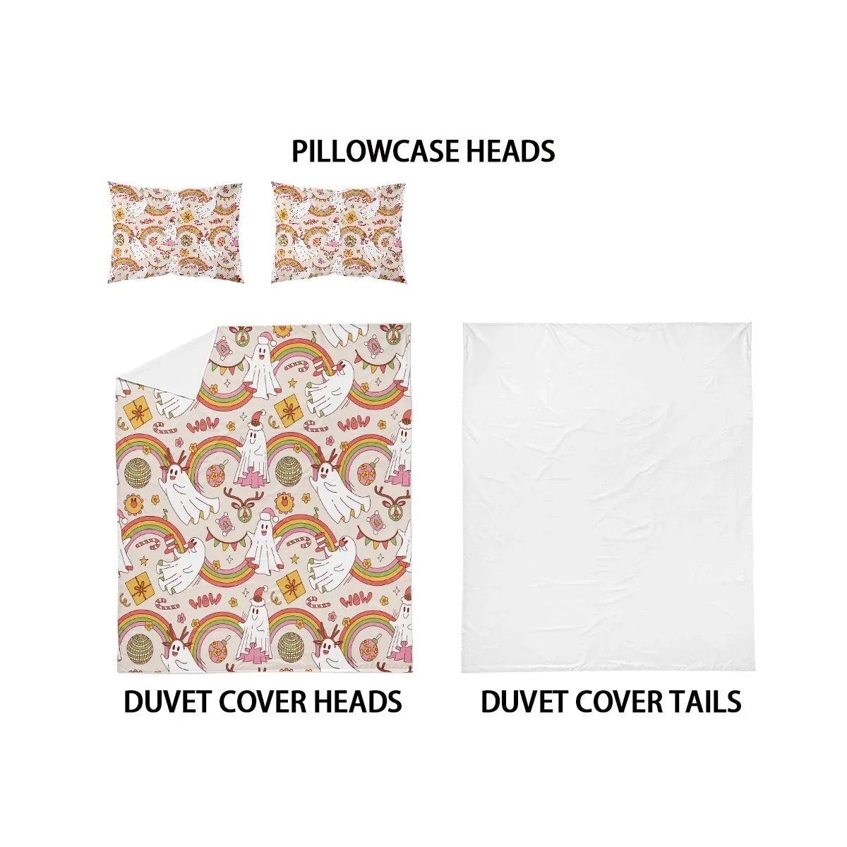 3-piece down duvet cover with Halloween theme cute ghost pattern print (1 duvet cover+2 pillowcases, no core) bedding set