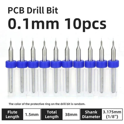 Broca PCB 10pcs Conjunto de Brocas Micro Diâmetro de Aço Tungstênio 1/8" Cabo Fixo Mini Broca CNC 0.1-3.175mm