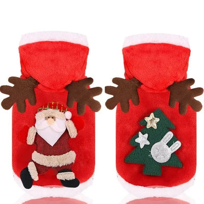 Roupa de Natal para Cães Roupa de Inverno Quente para Cães de Pequeno e Médio Porte Alce Papai Noel Cães Gatos Casaco Moletom Fantasia de Natal para Cães