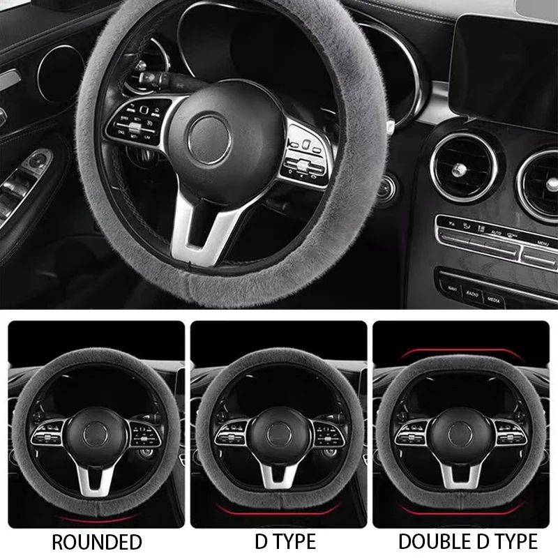 1 peça de capa de volante de pelúcia imitação de pele de vison elástica antiderrapante e quente para volante de carro