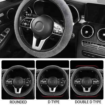 1 peça de capa de volante de pelúcia imitação de pele de vison elástica antiderrapante e quente para volante de carro