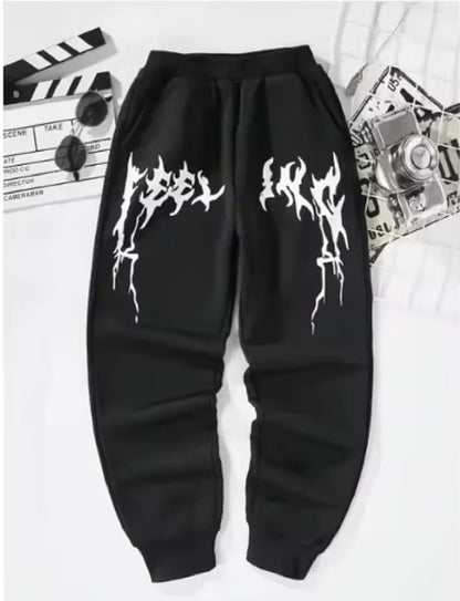 2025 Casual printed American knitted sport leggings solid-color men's casual lace-up sweatpants for autumn and winter