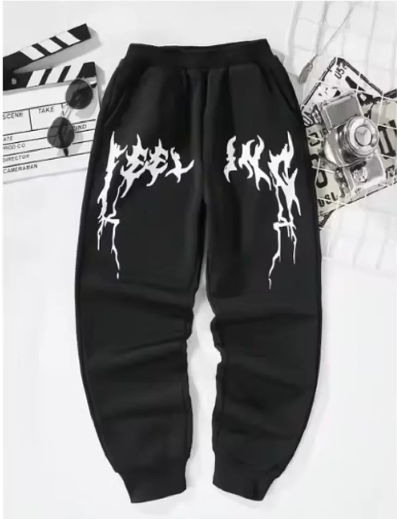 2025 Casual printed American knitted sport leggings solid-color men's casual lace-up sweatpants for autumn and winter
