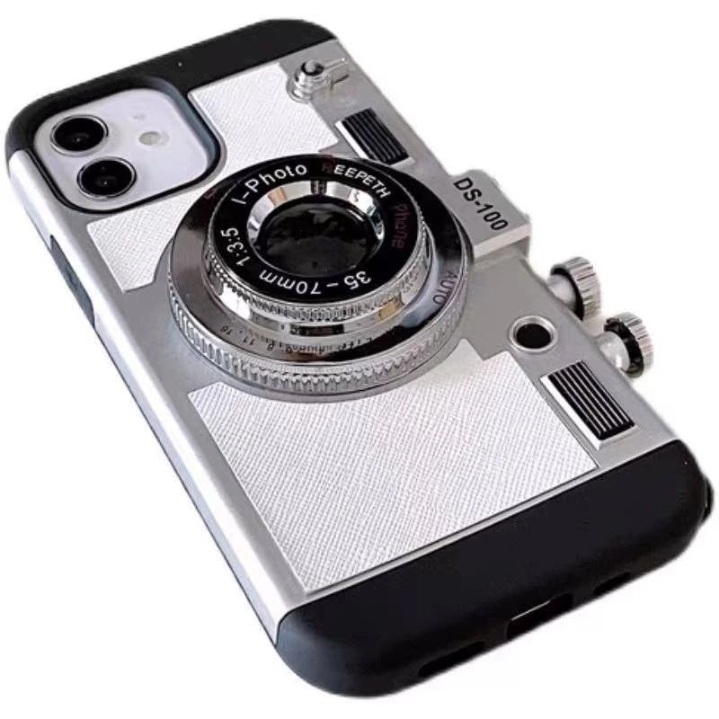 Capa de Couro Emily Em Paris Câmera Retrô 3D para IPhone 11 13 14 15 16 Pro Max 12 Mini XS XR X 7 8 Plus SE 2022 Acessórios IPhone