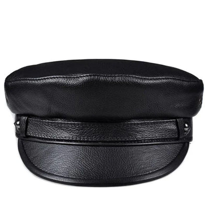 Chapéus Masculinos/Femininos de Inverno em Couro Genuíno Azul-Marinho Unissex Europeu/Americano Streetwear Bonés Pretos Ajustados com Cinto Outdoor Gorro