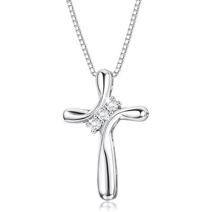 Colar de Cruz em Prata Esterlina 925 para Mulheres, Pingente de Cruz em Prata com 3 Pedras de Zircônia Cúbica e Corrente de Elos de 1 MM, 45 cm