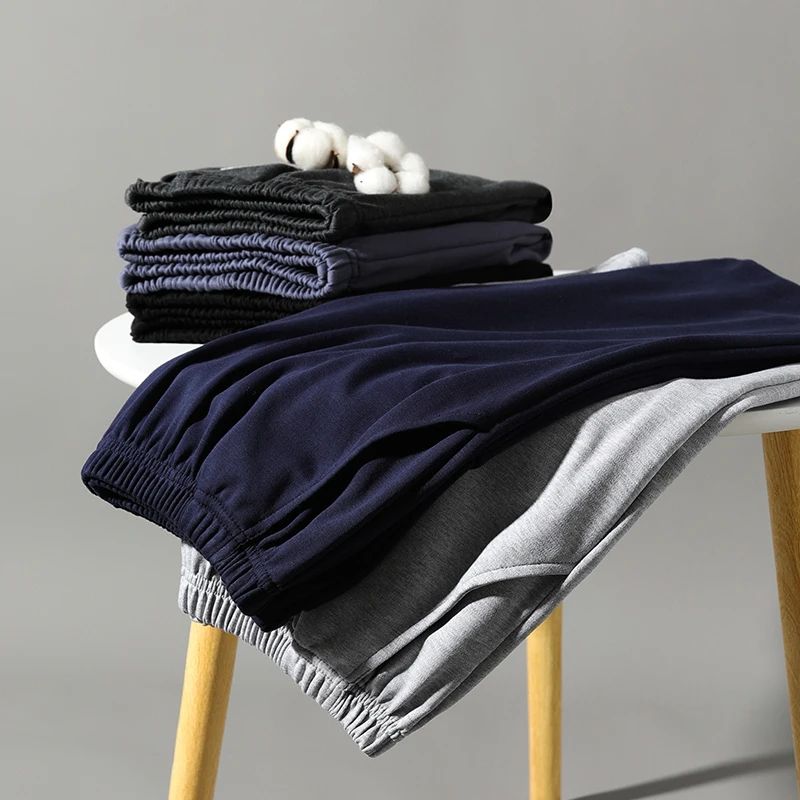 Summer new style solid color pajama pants adluts home loose cotton pajama men's sleep bottom elastic waist breathable shorts