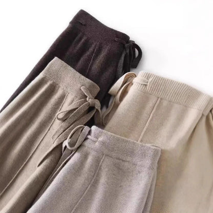 High Waist Knitted Woolen Wide Leg Pants Autumn Winter New Style Drapey Floor-Length Casual Trousers Skin-friendly Warm