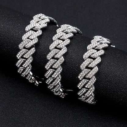 Hip Hop Brilhante Colar Corrente Cubana 15MM Feminino Masculino Cor Prata Strass Gelo Fora Corrente Cubana Punk Joias Colar Presente