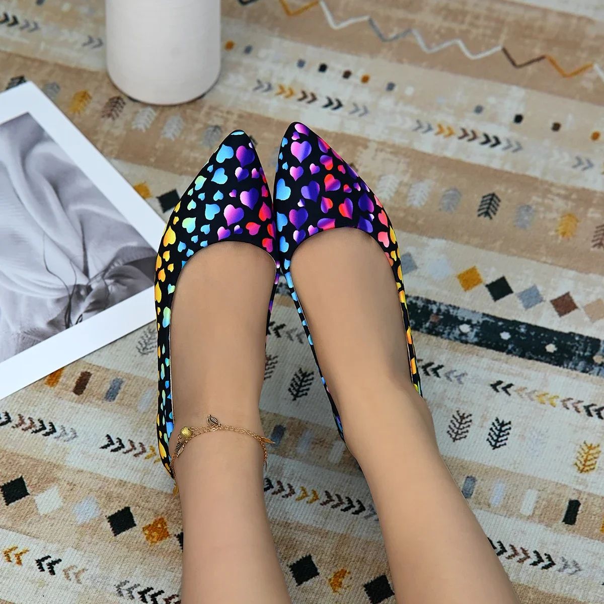 Women's Shoes Loafers Ballet Flats Pointed Toe Barefoot Slip-on Casual Flat Heel Comfortable Random Pattern Woman Shoe Size 43