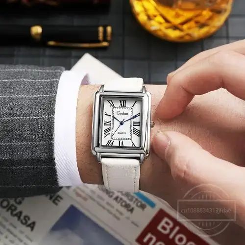 New Fashion Designer Rectangle Dial Quartz Watch for Men Casual Leather Strap Luxury Business Wristwatch Relogio Masculino