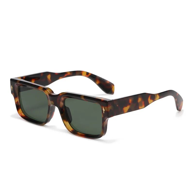 JNPCXI Óculos de Sol Retrô Quadrados Femininos Listras de Leopardo Sombras UV400 Rebites da Moda Masculinos Óculos de Sol Transparentes Gradiente