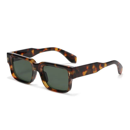 JNPCXI Óculos de Sol Retrô Quadrados Femininos Listras de Leopardo Sombras UV400 Rebites da Moda Masculinos Óculos de Sol Transparentes Gradiente