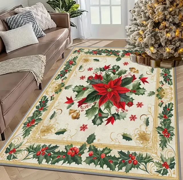 Christmas Luxurious Carpet Theme Indoor Area Living Room Mat Edge Large Mat Suitable for Bedroom Mats Window Sill Holiday Rugs