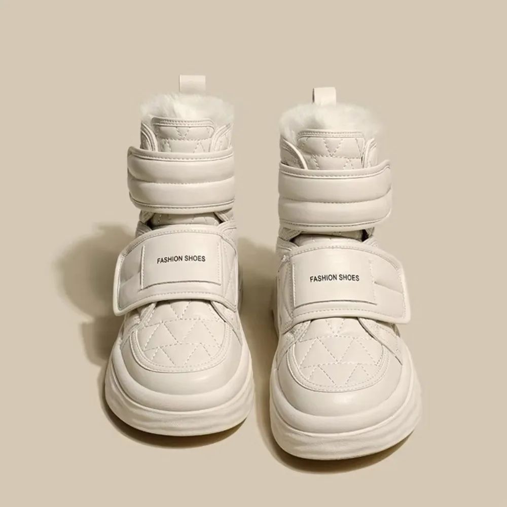 Fur White Boots Women Padded Cotton Shoes Winter Warm Pu Leather Snow Boots Footwear Thick Bottom Plush Short Ankle Boots