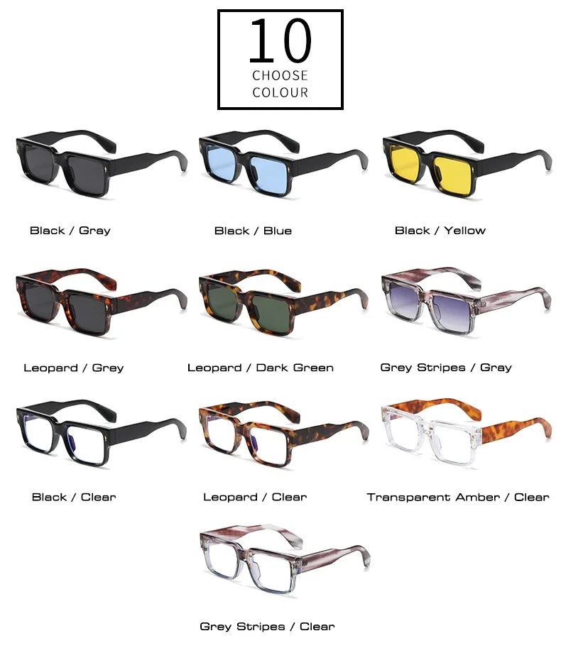JNPCXI Óculos de Sol Retrô Quadrados Femininos Listras de Leopardo Sombras UV400 Rebites da Moda Masculinos Óculos de Sol Transparentes Gradiente