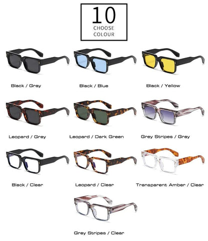 JNPCXI Óculos de Sol Retrô Quadrados Femininos Listras de Leopardo Sombras UV400 Rebites da Moda Masculinos Óculos de Sol Transparentes Gradiente