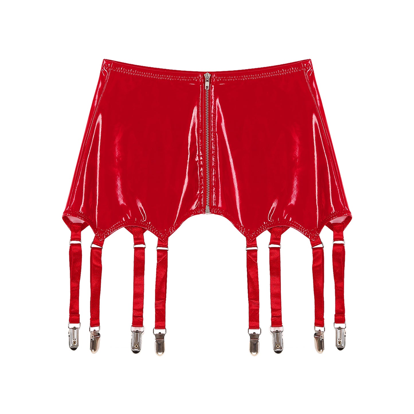 Womens Garters Latex Skirts Ladies Suspender Belt Wet Look Patent Leather Mini Skirts Garters with Metal Clips Clubwear Costume