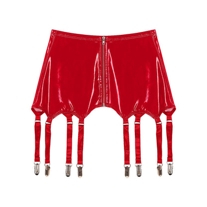 Womens Garters Latex Skirts Ladies Suspender Belt Wet Look Patent Leather Mini Skirts Garters with Metal Clips Clubwear Costume