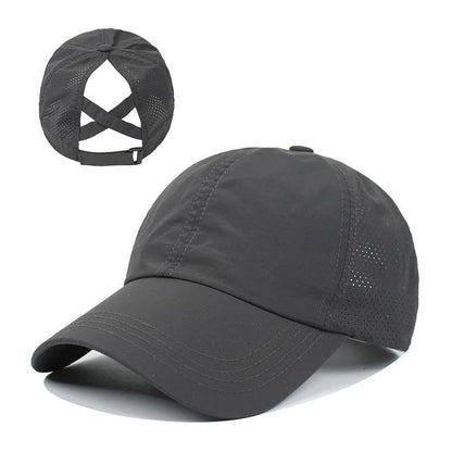 Boné de Beisebol de Verão Cor Sólida Roupa de Golfe Feminina Esporte Lazer Boné Cruzado com Rabo de Cavalo Chapéu de Malha Secagem Rápida Meio-Oco Boné Masculino com Aba Curva