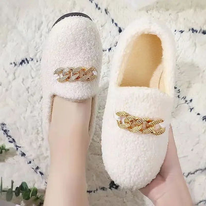 Womens Slippers Warm Short Plush Lining House Shoes Moccassins Slip on Fashion Lady Flats Loafers Non Slip 2024
