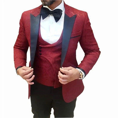 Fashion Purple Jacquard Men Suit Wedding Groom Tuxedo Prom Slim Fit Blazer Hombre High Quality Custom 3 Piece Set Costume Homme