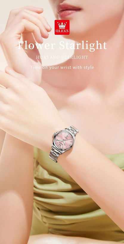 OLEVS 3668 Women Watch Luxury Original Waterproof Stainless Steel Quartz Watch Roman Automatic Date Women Watch Reloj Para Mujer